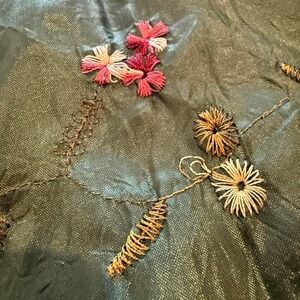 Green and pink floral embroidered silky scarf accessories 26x62